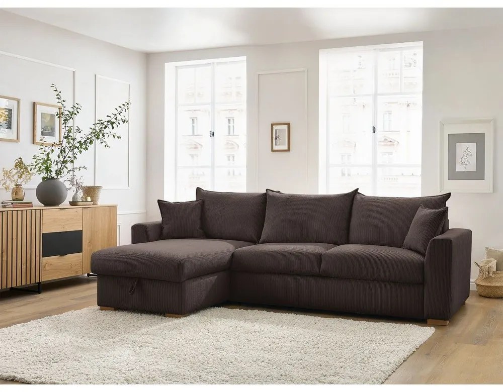 Divano angolare marrone allungabile (con composizione variabile) con rivestimento in velluto a coste Augustin – Bobochic Paris