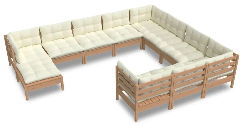 Set divani da giardino 11 pz con cuscini legno di pino miele