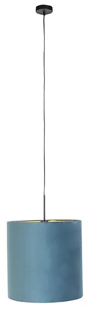 Lampada a sospensione con paralume in velluto blu con oro 40 cm - Combi