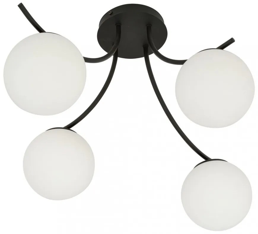 Lampadario da Soffitto in Acciaio e Vetro BOSTON 4 Nero 4xE14 Colore delle Sfere Bianco