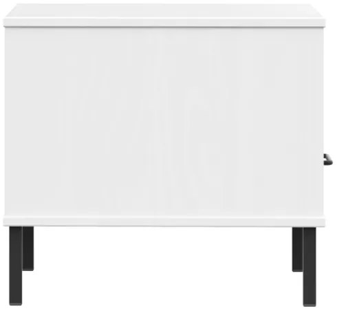 Comodino con Gambe in Metallo Bianco Legno Massello Pino OSLO