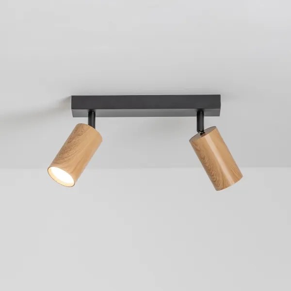 Brilagi - Faretto SELE 2xGU10/30W/230V nero/decorazioni in rovere