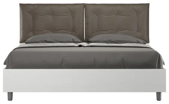 Letto matrimoniale senza rete 160x190 bianco frassino cuscini similpelle cappuccino Egos Annalisa