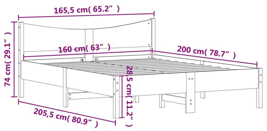 Giroletto con Testiera 160x200 cm in Legno Massello di Pino