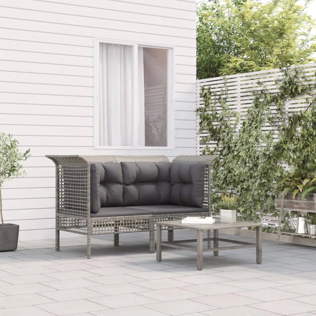 Divani angolari da giardino con cuscini 2pz polyrattan grigio