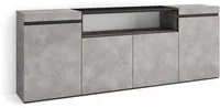 Credenza, Mobile soggiorno 200x75x35cm, 4 Porte, grande stoccaggio, Stile moderno, Cemento