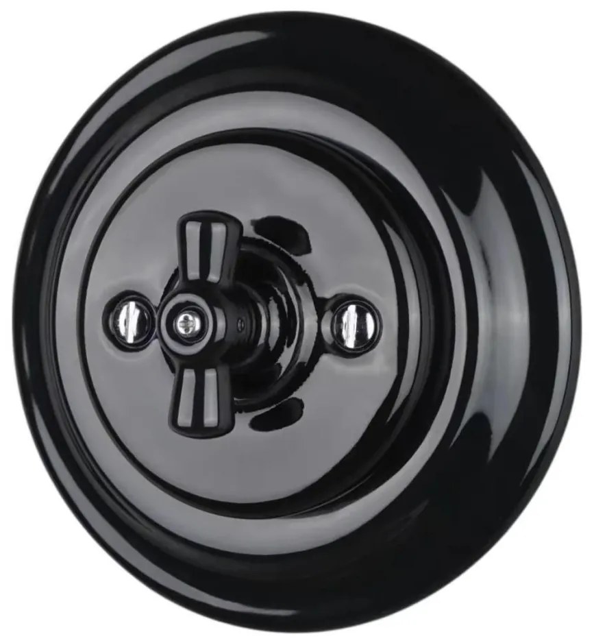 Bohemia-Design - Interruttore rotativo in porcellana, stile retrò, con cornice n. 7, nero