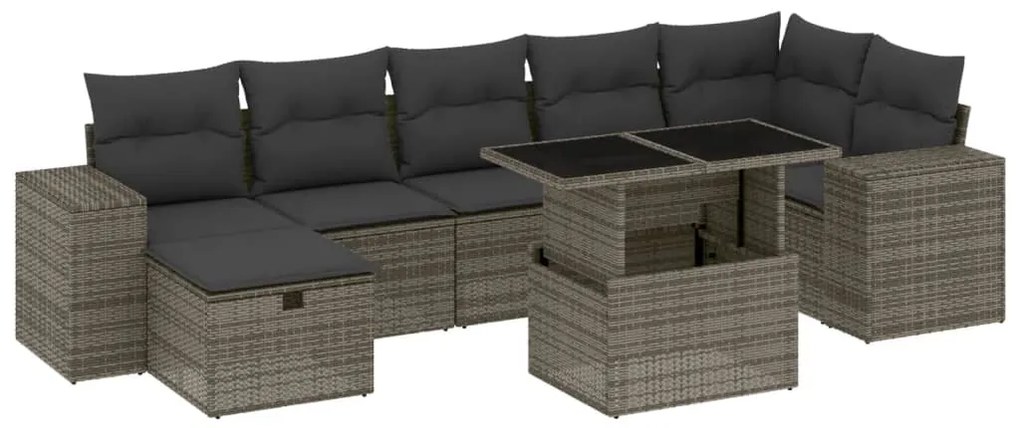 Set divano da giardino 8 pz con cuscini grigio in polyrattan