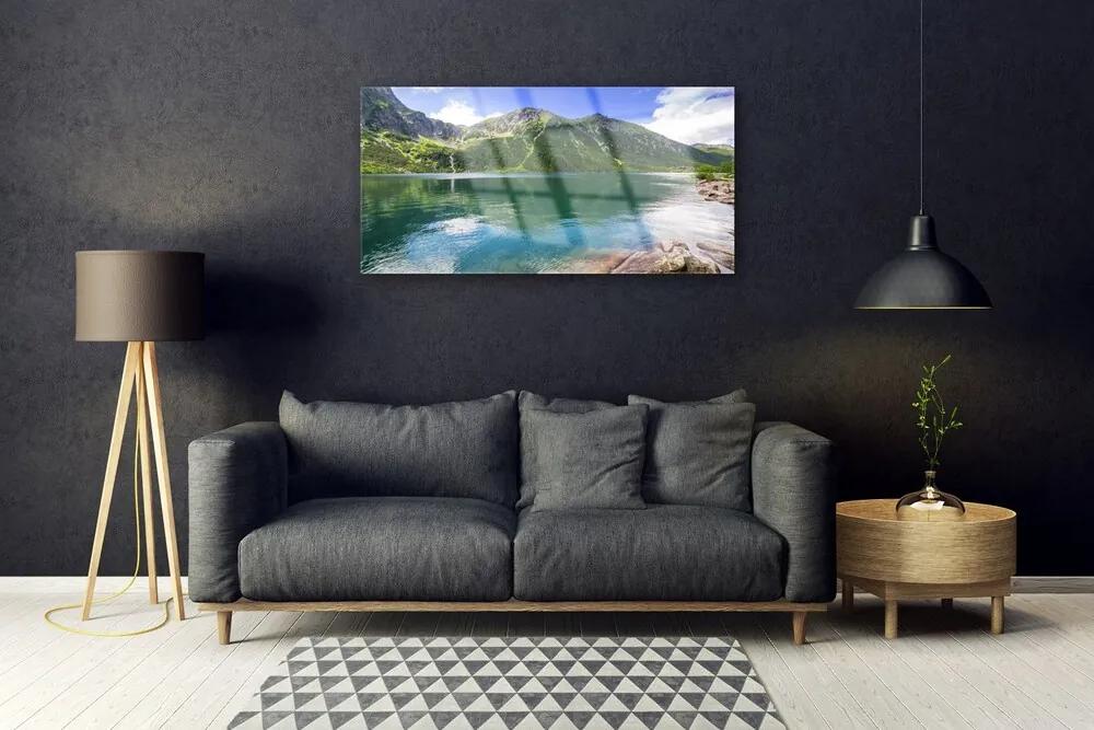 Quadro in vetro acrilico Paesaggio del lago di montagna 100x50 cm