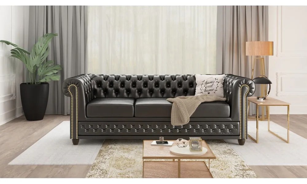 Divano in similpelle nera 203 cm York - Ropez