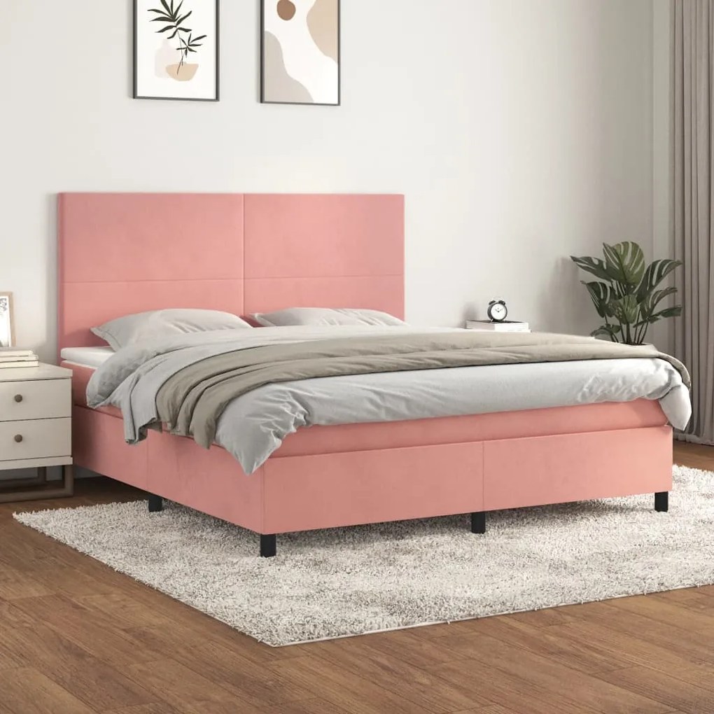 Giroletto A Molle Con Materasso Rosa 160x200 Cm İn Velluto /