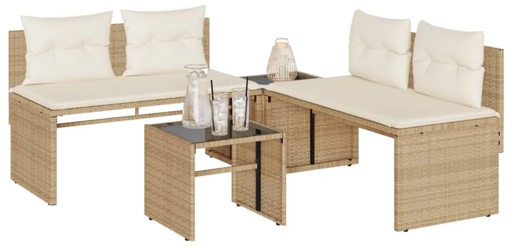 Set divano da giardino 4 pz con cuscini beige in polyrattan