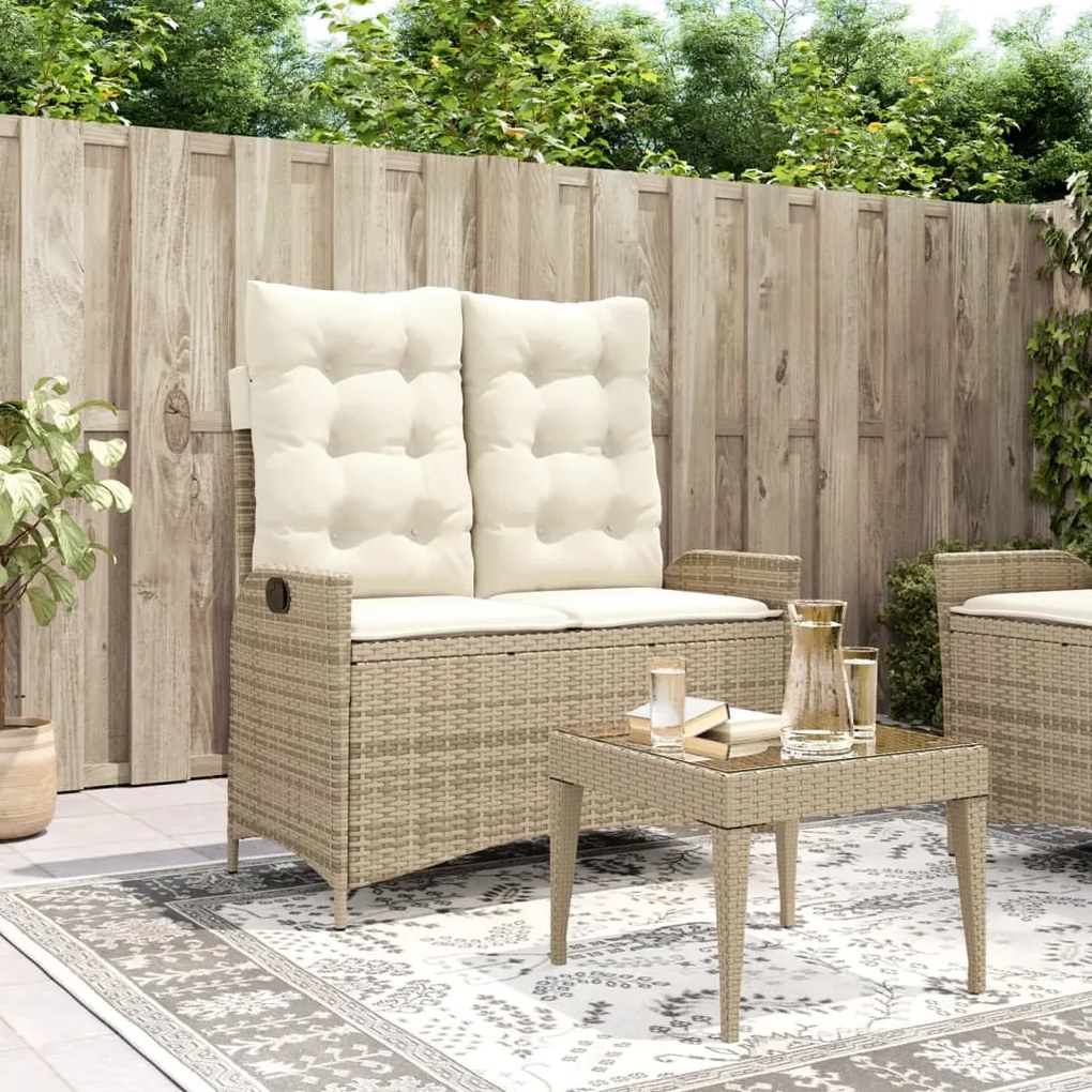 Panca Reclinabile da Giardino con Cuscini Beige in Polyrattan