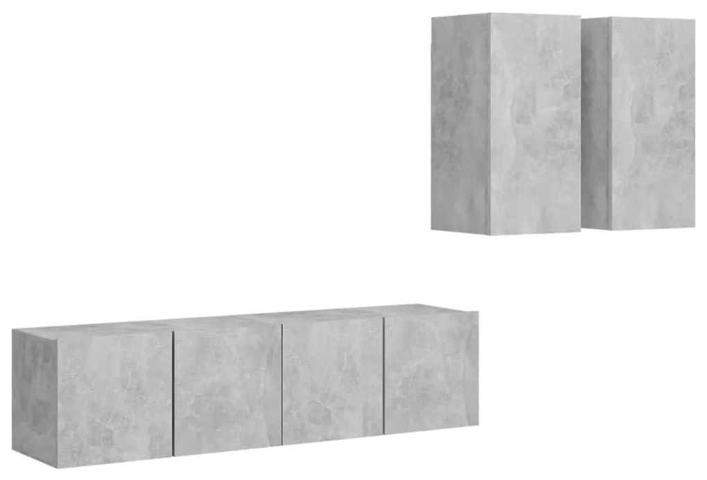 Set di mobili porta tv 4 pz grigio cemento in legno multistrato