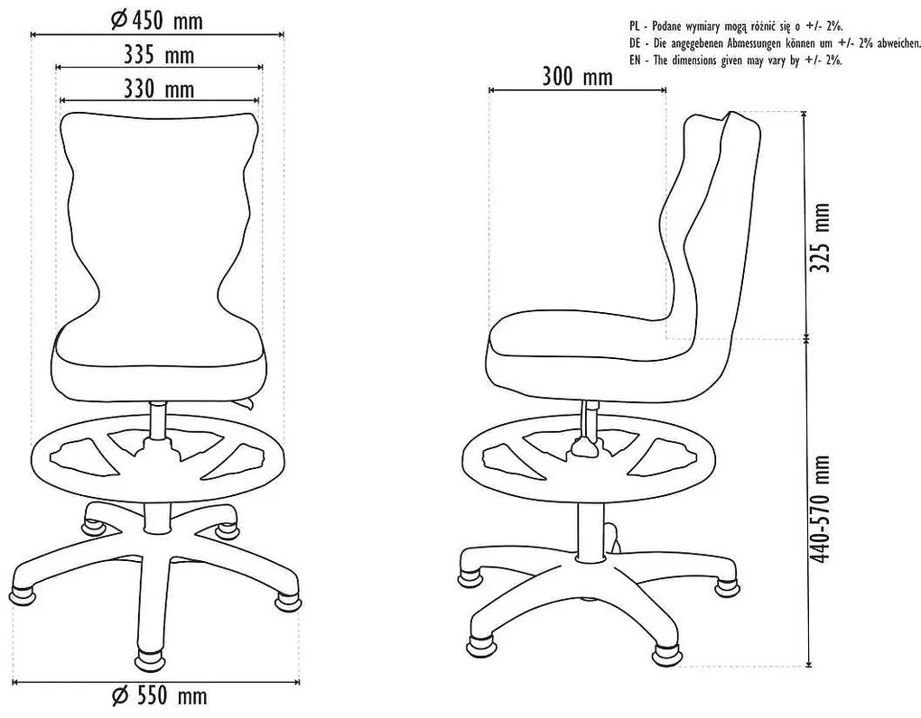 Sedia ergonomica per bambini regolabile in altezza 119-142 cm - farfalle