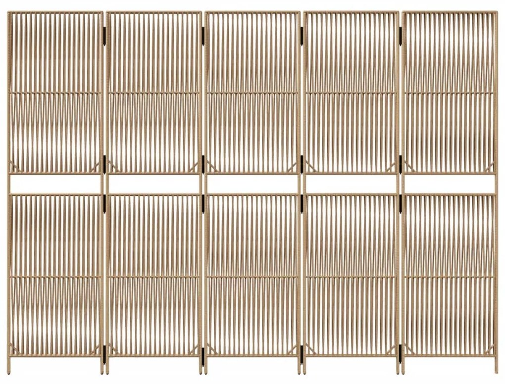 Divisorio per ambienti a 5 pannelli beige in polyrattan
