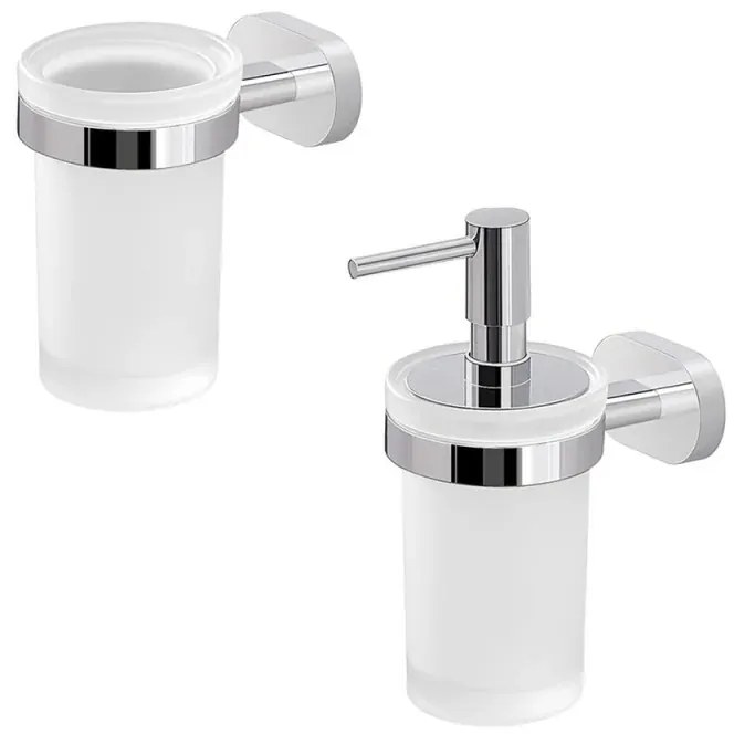 Set dispenser sapone e porta spazzolino a muro in bianco e cromo Bernina