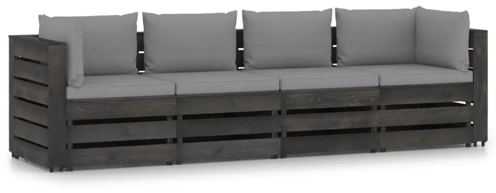 Divano da Giardino 4 Posti con Cuscini Legno Impregnato Grigio