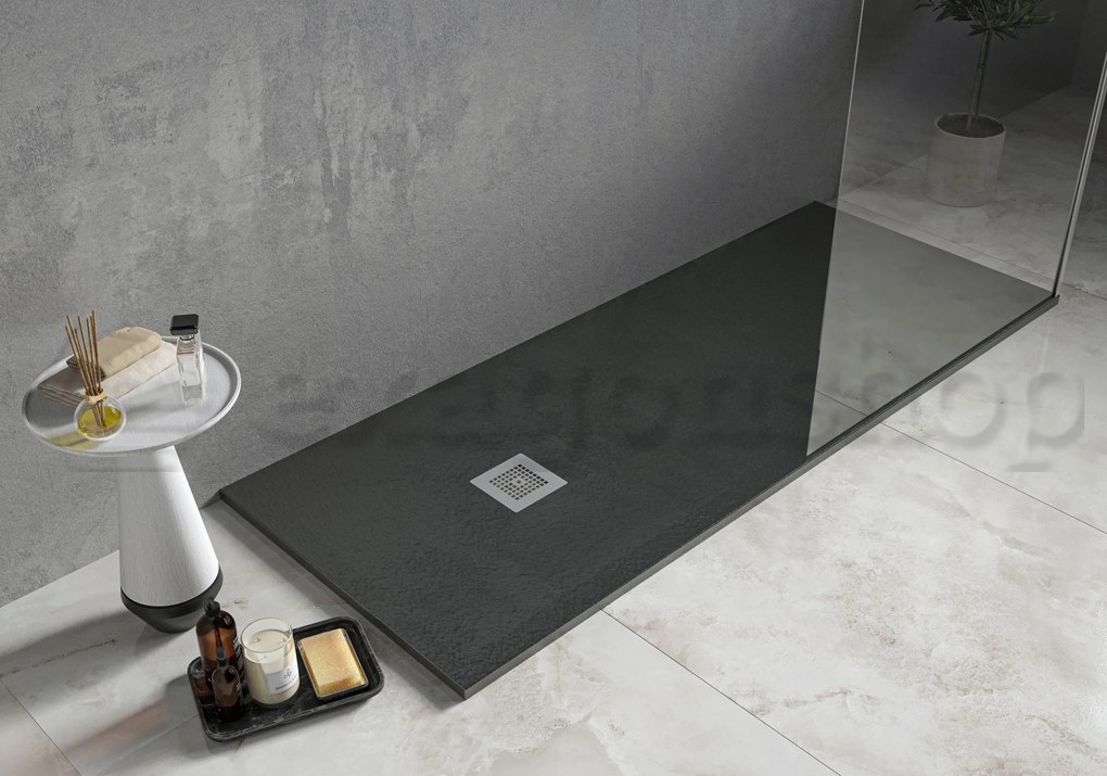 Desio Piatto Doccia 80x160 cm effetto pietra antibatterico da incasso appoggio sopraelevato in Solidstone Antracite