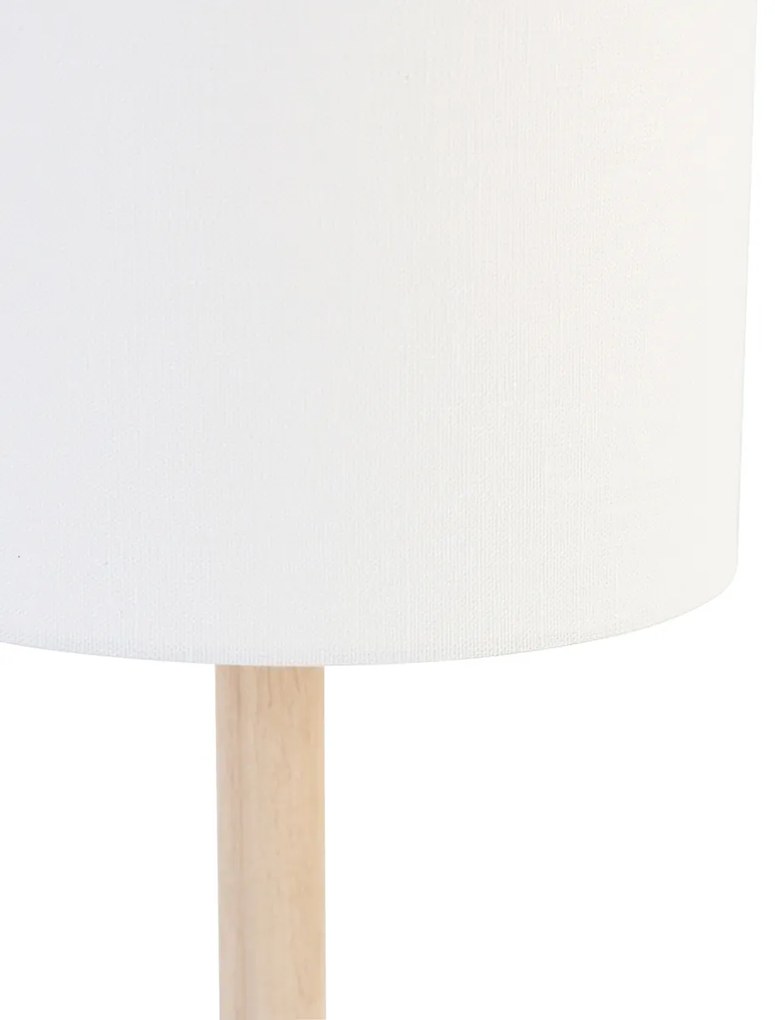 Lampada da tavolo rustica in legno con paralume bianco - Mels