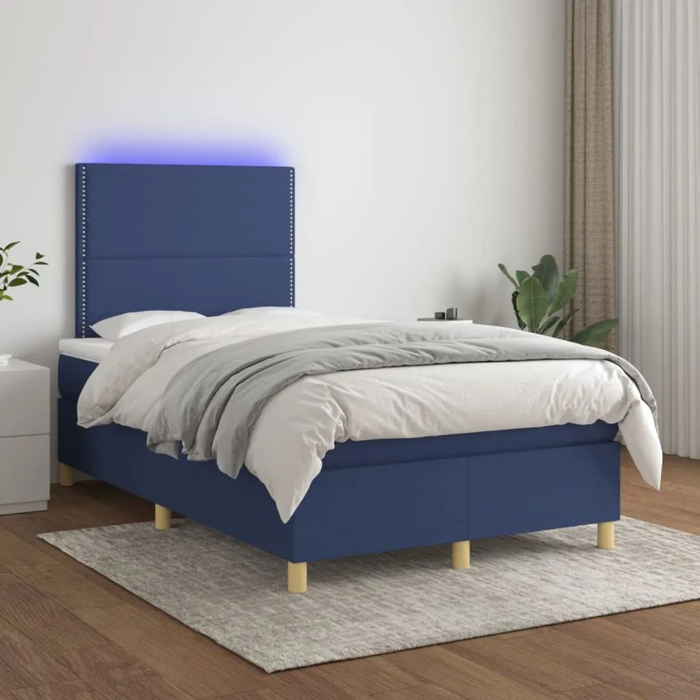 Letto A Molle Con Materasso E Led Blu 120x200cm İn Tessuto /