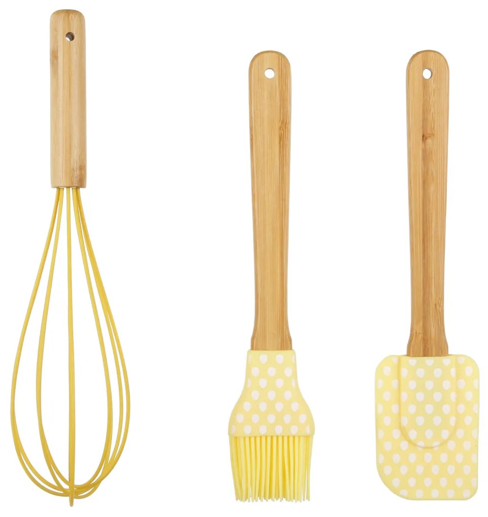 Set frusta, spatola e pennello giallo in silicone