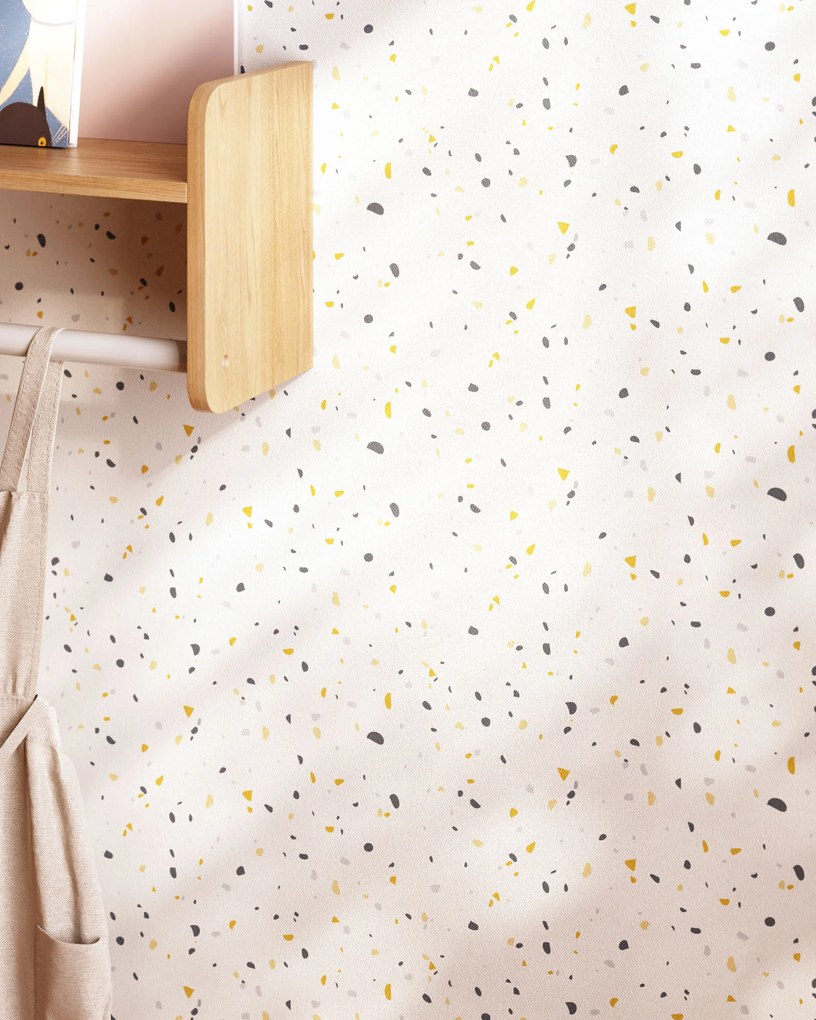 Kave Home - Carta da parati Nerta bianca con motivo a terrazzo blu e senape 10 x 0,53 m FSC MIX Credit
