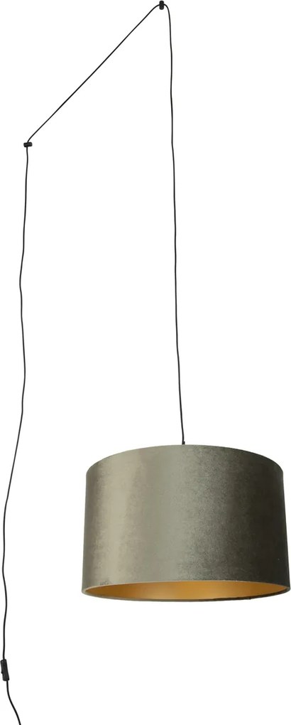 Lampada a sospensione nera con spina e paralume verde con interno dorato 35cm - Cavalux