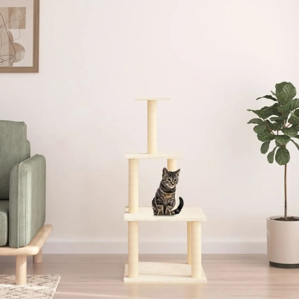 Albero per gatti con tiragraffi in sisal crema 111 cm