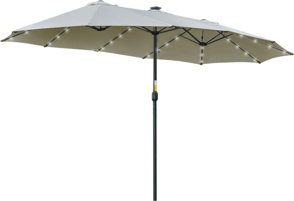 Ombrellone da Giardino Doppio 450 cm con 48 Luci LED e Manovella Grigio Chiaro...