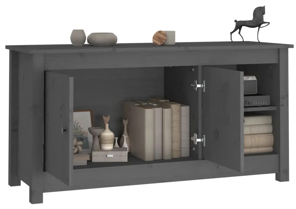 Mobile Porta TV Grigio 103x36,5x52 cm in Legno Massello di Pino