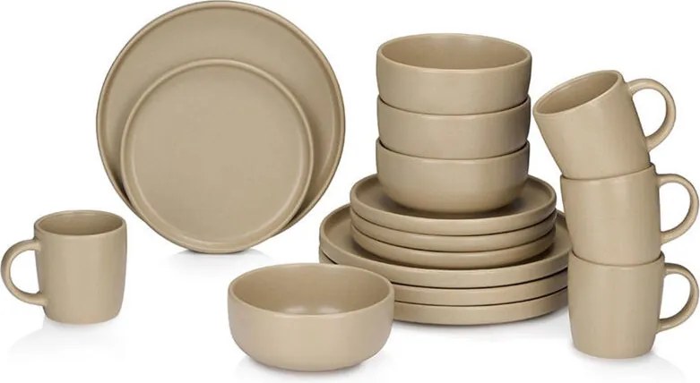 Servizio per la colazione in ceramica taupe da 16 pezzi