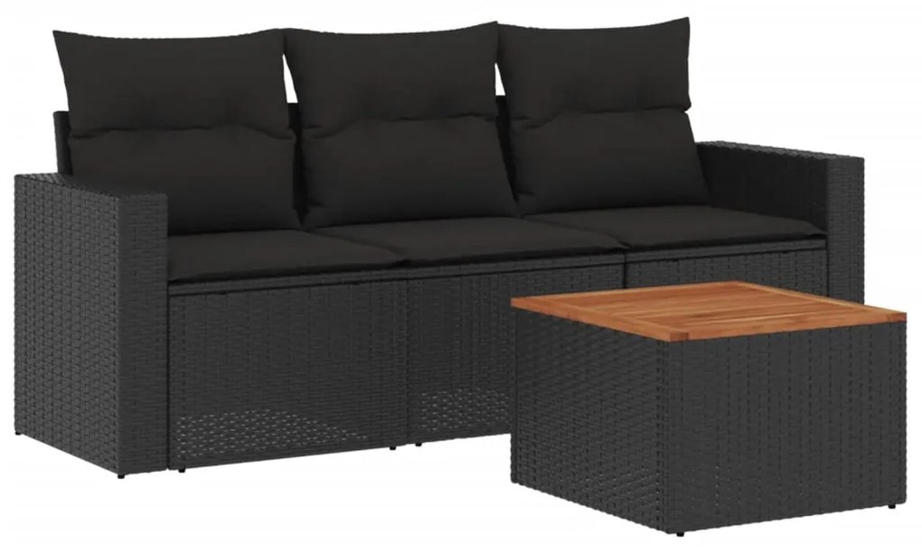 Set divani da giardino 4 pz con cuscini nero in polyrattan