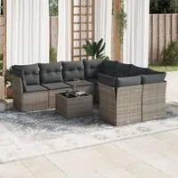 Set Divano da Giardino 9 pz con Cuscini Grigio in Polyrattan 3249159