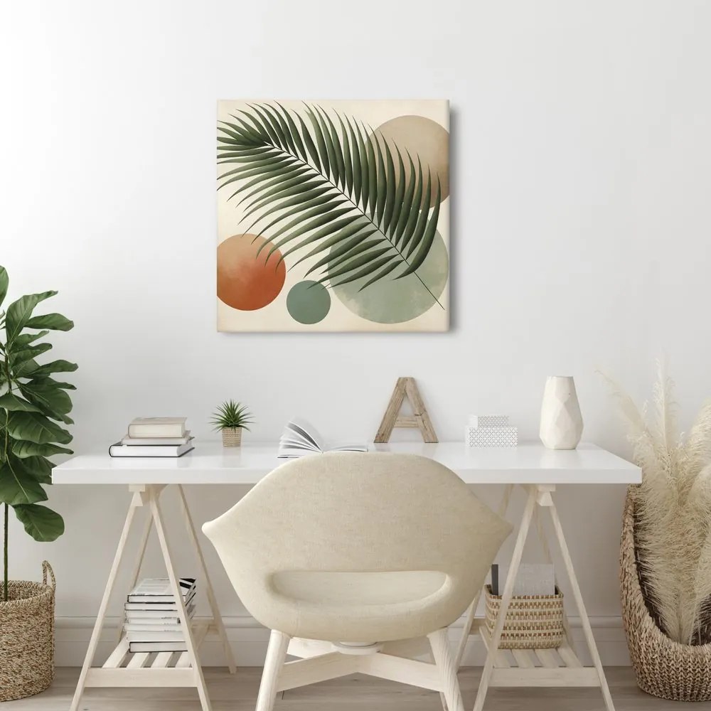 Quadro su tela – Foglia tropicale in cerchi