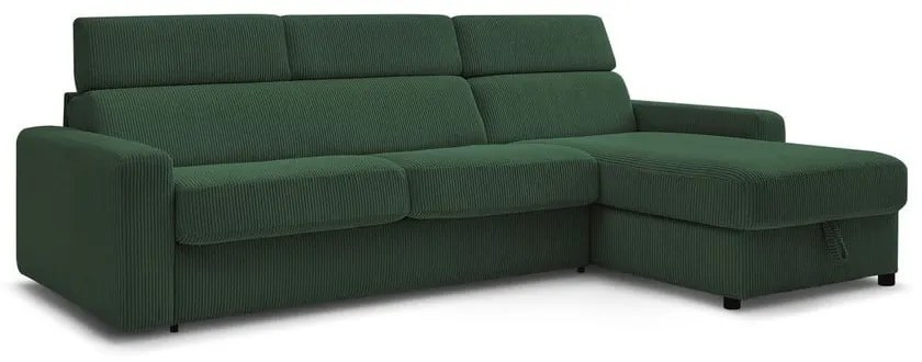 Divano angolare in verde scuro allungabile (con composizione variabile) con rivestimento in velluto a coste Monaco – Bobochic Paris