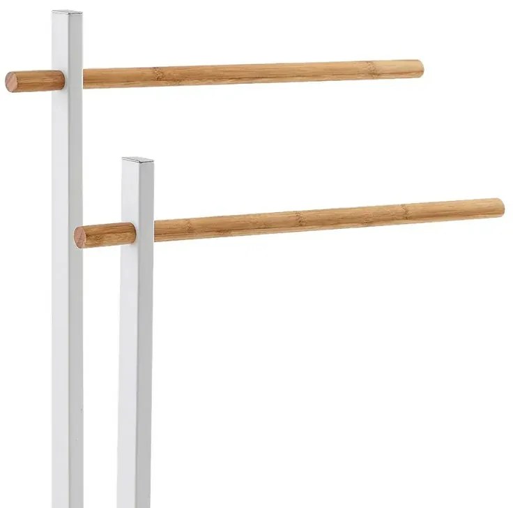 Piantana Porta Asciugamani Bianca con Bracci in Legno di Bambu