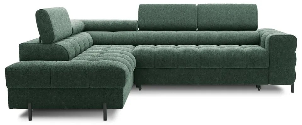 Divano angolare verde allungabile/con contenitore (con penisola a sinistra/a L) con rivestimento in bouclé Ferucce – ELTAP