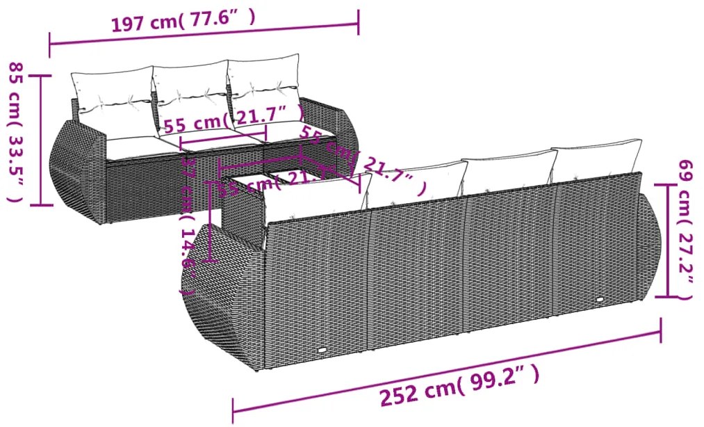 Set Divani da Giardino con Cuscini 8 pz Nero in Polyrattan