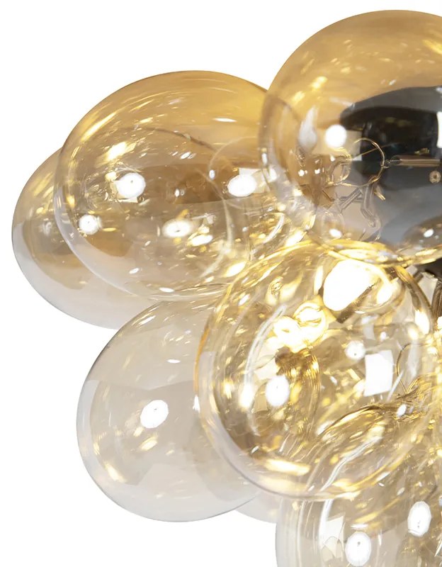 Plafoniera di design nera con vetro ambrato 6 luci - Uvas