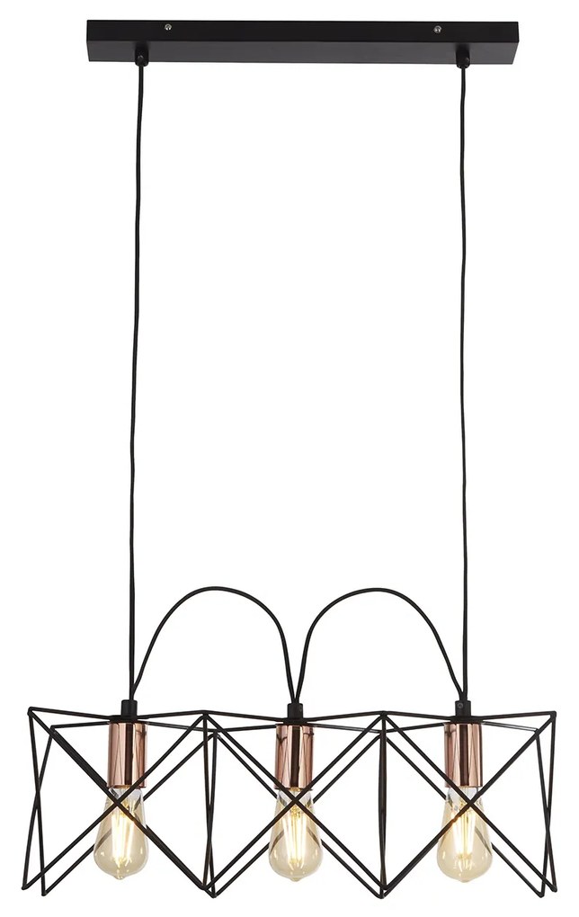 Lampadario Industrial-Nordico Antea Acciaio Nero Rame 3 Luci E27