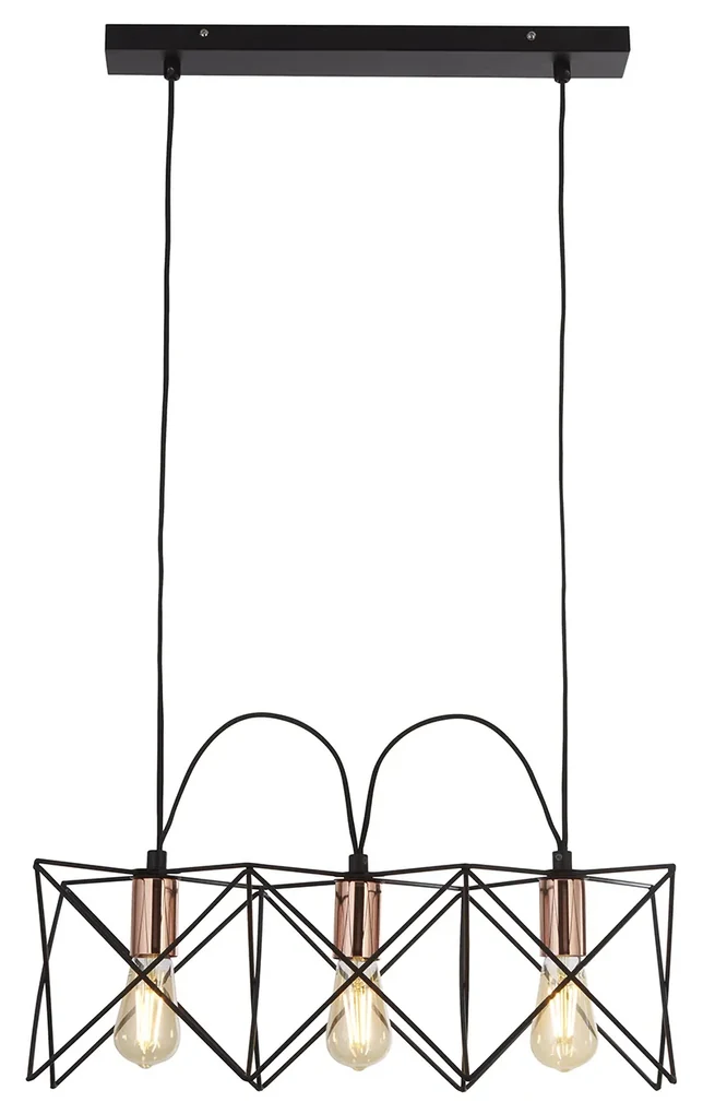 Lampadario Industrial-Nordico Antea Acciaio Nero Rame 3 Luci E27