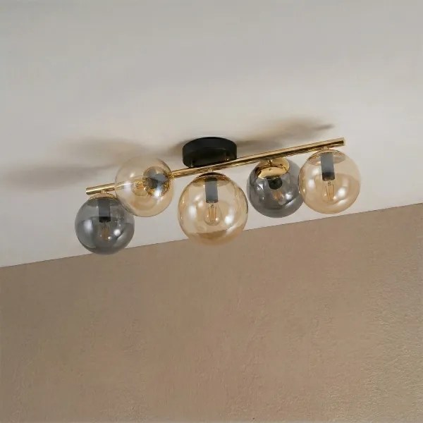 Lampadario a plafone AURIS 5xE14/15W/230V oro/nero fumé/beige