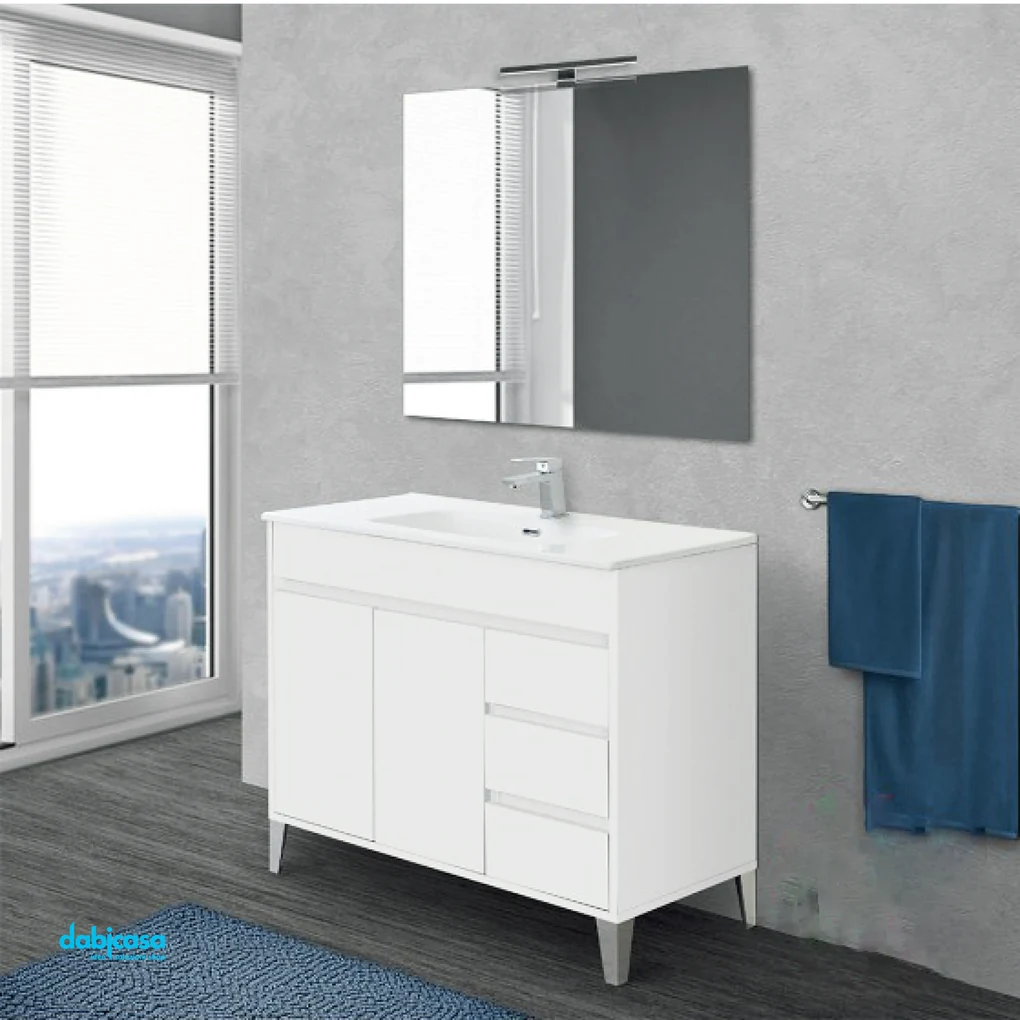 Mobile Bagno Mondo 2.0 Bianco Laccato 100CM Con 2 Ante e 3 cassetti