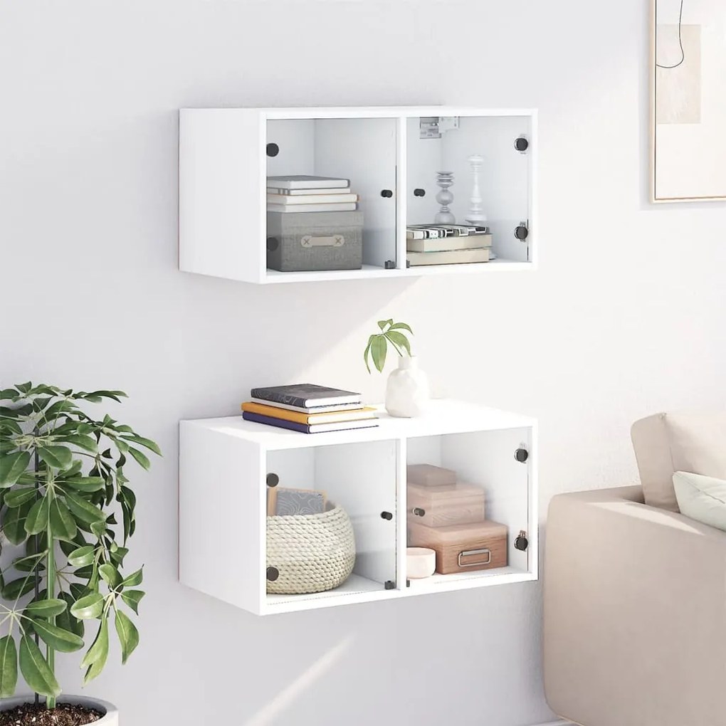 Mobili a muro con ante in vetro 2pz bianco 68,5x37x35 cm