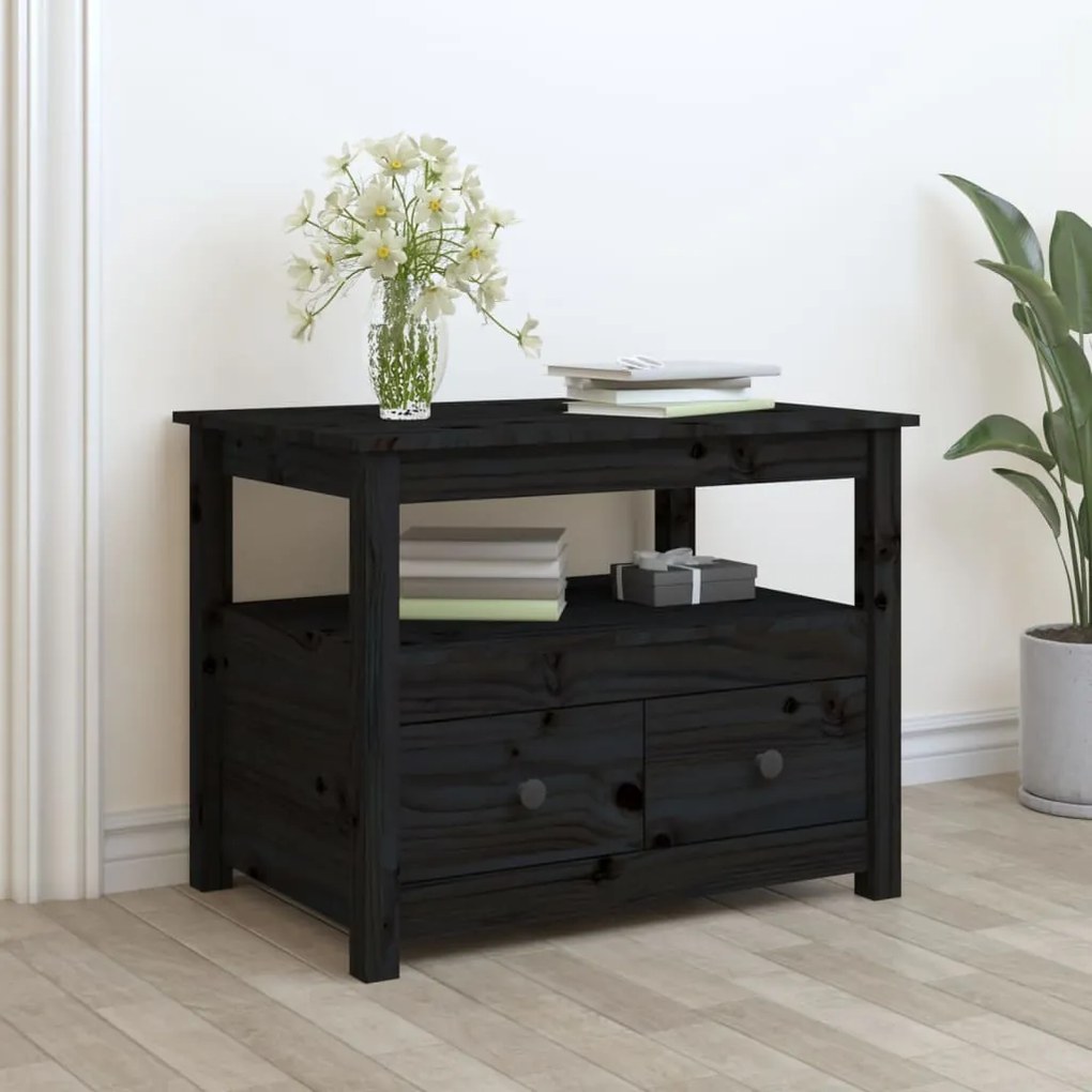 Tavolino da salotto nero 71x49x55 cm in legno massello di pino