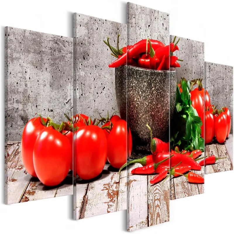 Quadro  Red Vegetables (5 Parts) Concrete Wide  Colore Rosso, Dimensioni e Misure 100x50