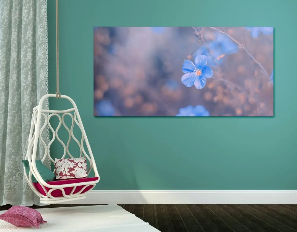 Quadro su tela – Fiori blu su sfondo vintage