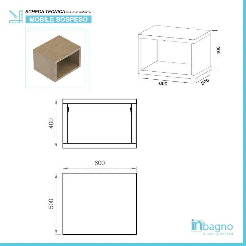 Mobile bagno sospeso aperto 60 cm Master rovere miele