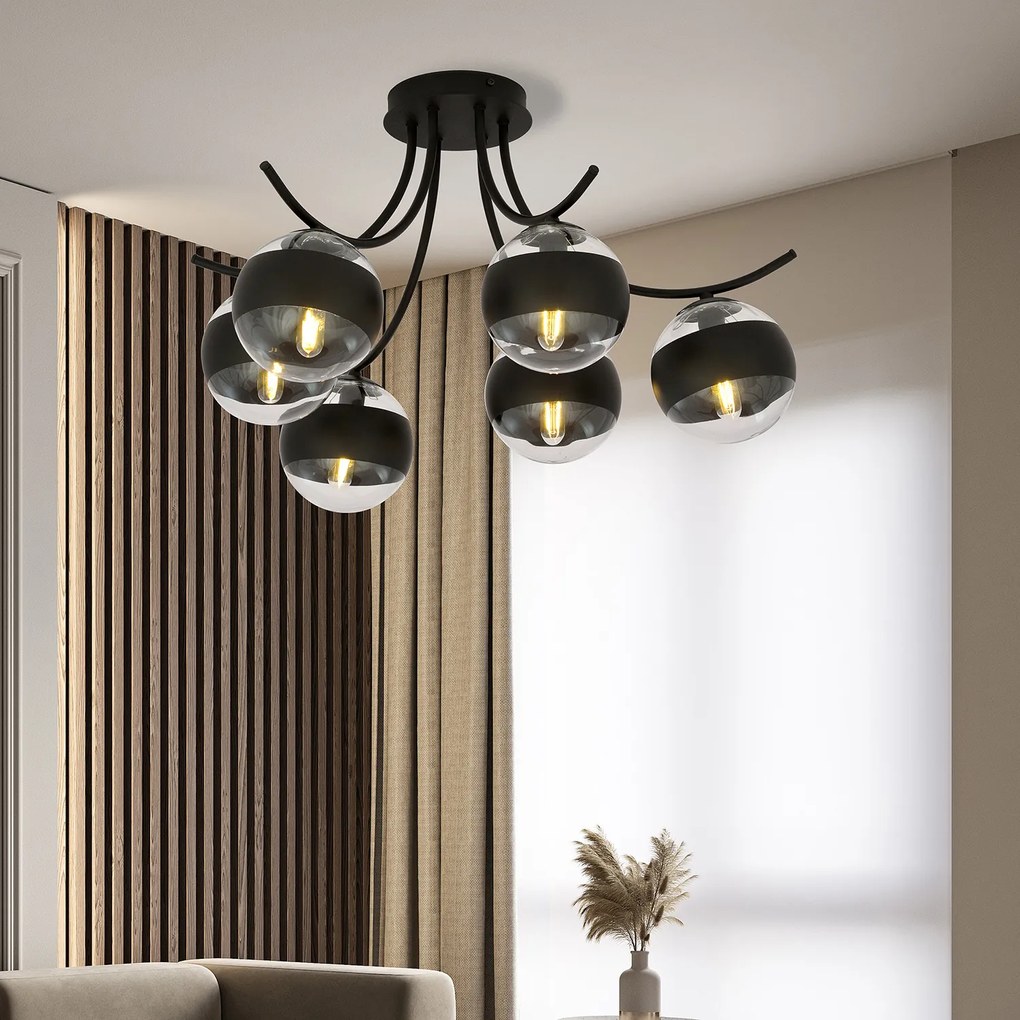 Plafoniera Moderna Coeo Acciaio Nero 6 Luci E14 Ip20